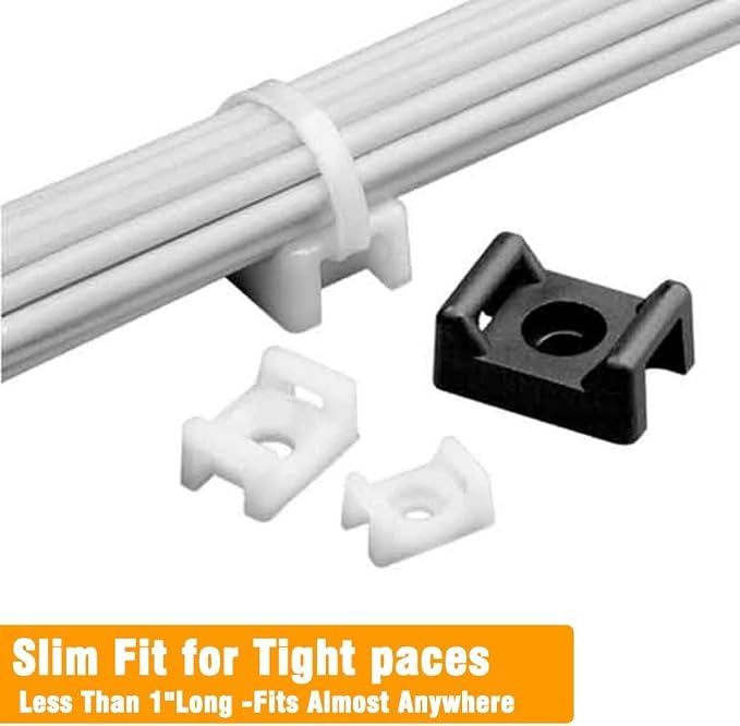 Cable Zip Tie Mounts Kit-50 Pcs Cable Zip Tie Saddle Type Mounts Base with 50 Pcs 8" Cable Ties and 50 Pcs Tapping Screw, Wire Cable Clips Organizer Holders Clamps - Image 4