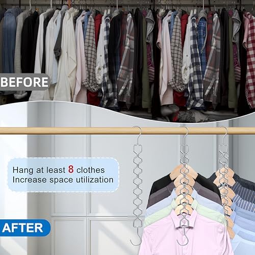 Space Saving Hangers for Clothes 6 Pack Sturdy Metal Hangers Heavy Duty | Magic Clothes Space Saver Hanger Organizer with 360° Swivel Hook, Closet Organizers and Storage Dorm Room Essentials Silver - Image 2