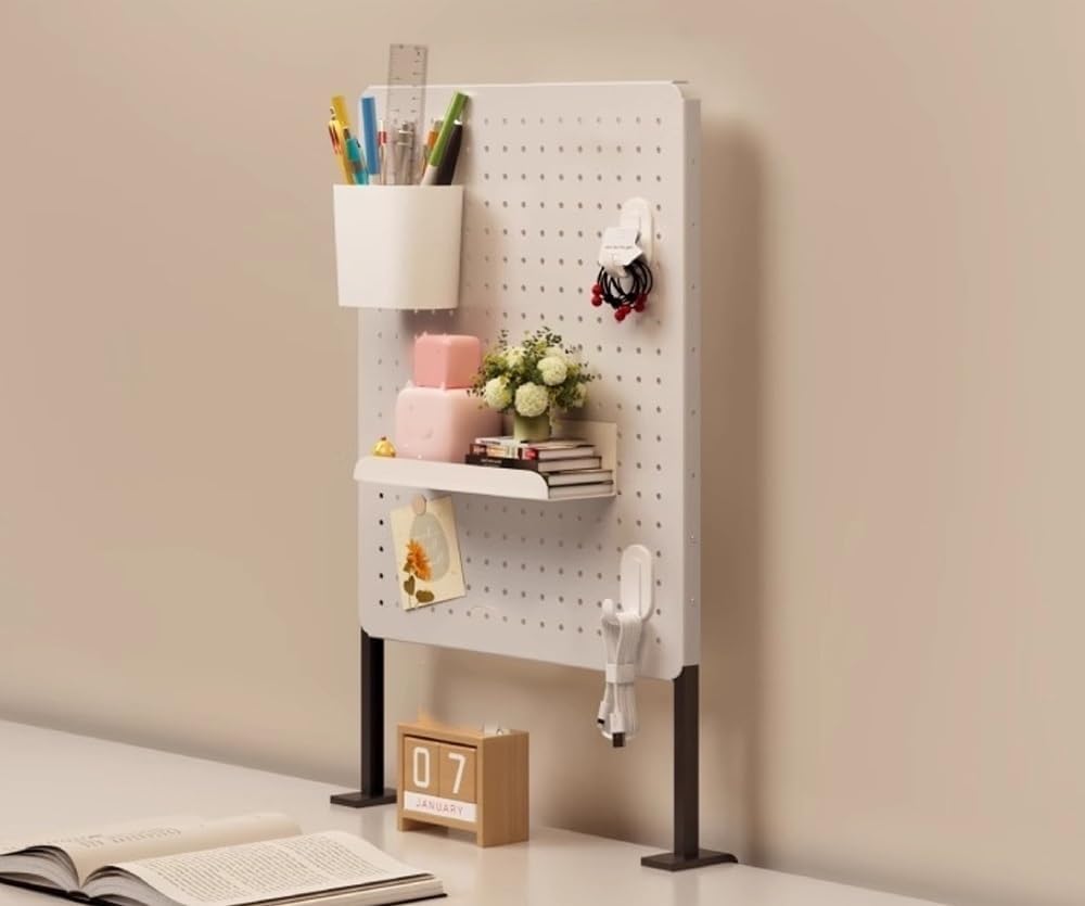 Clamp-on Desk Pegboard, Carbon Steel Desktop Pegboard Organizer with 4 Hooks, Standing Peg Board for Home Office, Desk Organizer Desk Accessories, No-Drill(7.8x15.7in) by YWSXHS