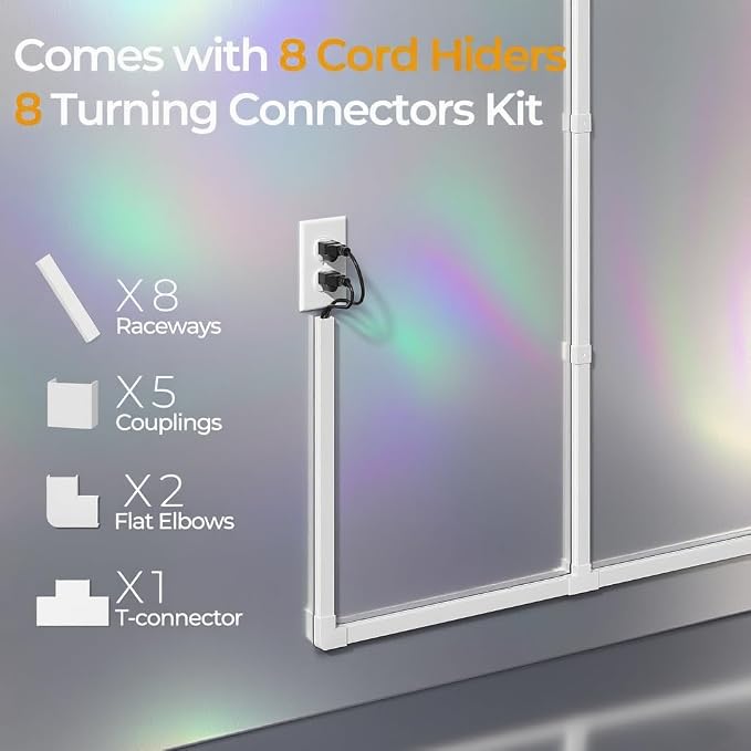 113.4in Cord Hider Kit, Cord Covers for 3-4 Wires on Wall, Self-Adhesive Tv Cable Hider, Paintable Wire Hider Wire Covers for Cords on Wall, Cable Cover Management Kit, L14.2 W1.18 H0.6in, White - Image 5