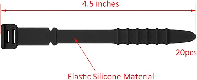 Silicone Zip Ties, Reusable Zip Ties, 20pcs Rubber Cable Ties Straps for Wire Management, Elastic Cable Organizer for Home Office Table Desk. Black 4.5” Cord Ties (20 Pcs Black) - Image 5