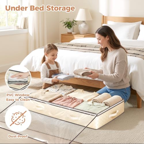 Budding Joy 6 Pack 95L Under Bed Storage Containers Beige | Underbed Storage Bags for Blankets, Towels, Comforter, Sweaters, Linen Sheets, Wrapping Paper - Image 2