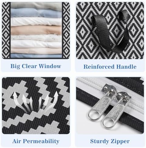 100L 6 Pack Storage Bags, Foldable Clothes Bins with Clear Window, Black | Blanket Storage Containers with Reinforced Handles for Bedding, Comforters, Clothing, Quilts and Closet Organization - Image 3