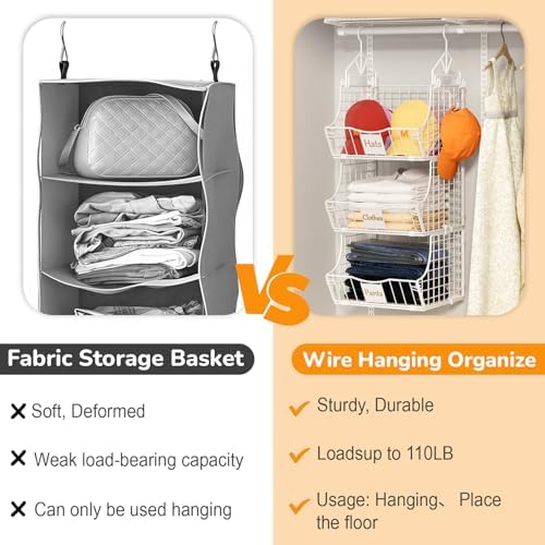 Hanging Closet Organizers and Storage, 5 Tier Closet Shelf Clothes Organizer with 2 S-Hooks, Multi-Functional Iron Wire Baskets, for Clothing, Sweaters, Handbags, Hat, Canned - Image 6