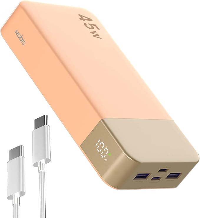 NOBIS Portable Charger 45W 20000mAh Power Bank Fast Charging | 2C+2A Battery Pack with C to C Cable, Battery Bank with Digital Display for iPhone Android Laptop etc by NobisPowerbank