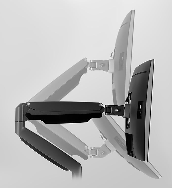 Mount-It! Dual Monitor Arm Mount | Desk Stand | Two Articulating Gas Spring Height Adjustable Arms | Fits 2 x 24 27 29 30 32 Inch VESA 75 100 Compatible Screens | C-Clamp and Grommet Bases (Black) - Image 9