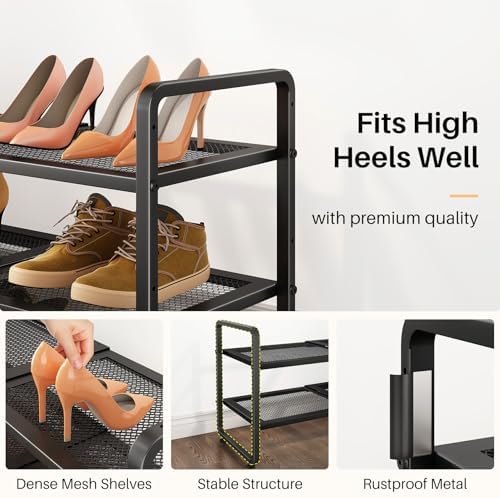 Expandable Metal Shoe Rack for Closet, Entryway & Garage, 2-Tier, Black | Adjustable Height for Boots, Stackable Design, Dense Mesh Shelves for Heels, Fits Small Spaces, Apartments and Rentals - Image 5