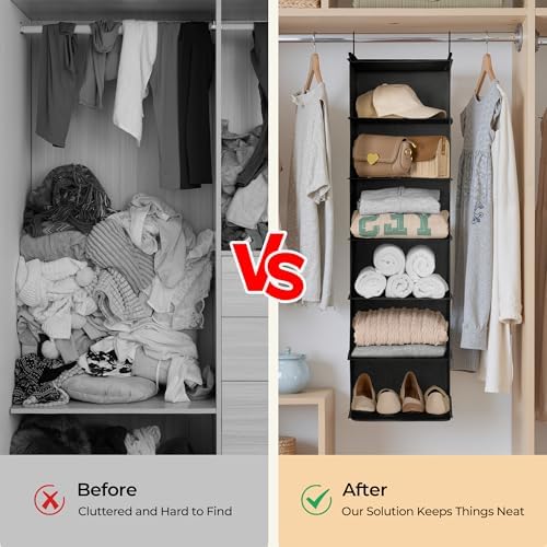 GRANNY SAYS 6-Shelf Hanging Closet Organizer, Foldable Storage, Black | No-Sag Support, Keeps Clothes Neat, Folds Flat, Fits RV, Dorm & Small Closets - Image 6