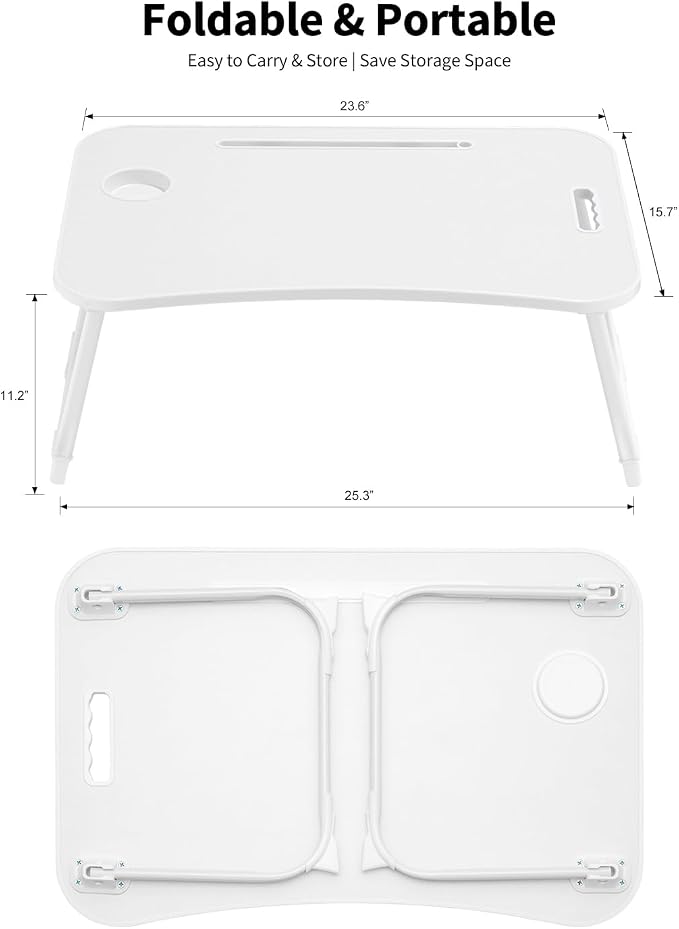 Ruxury Folding Lap Desk Bed Desk Laptop Table Tray, Breakfast Serving Tray, Portable & Lightweight Mini Table for Sofa Couch Floor - White - Image 5