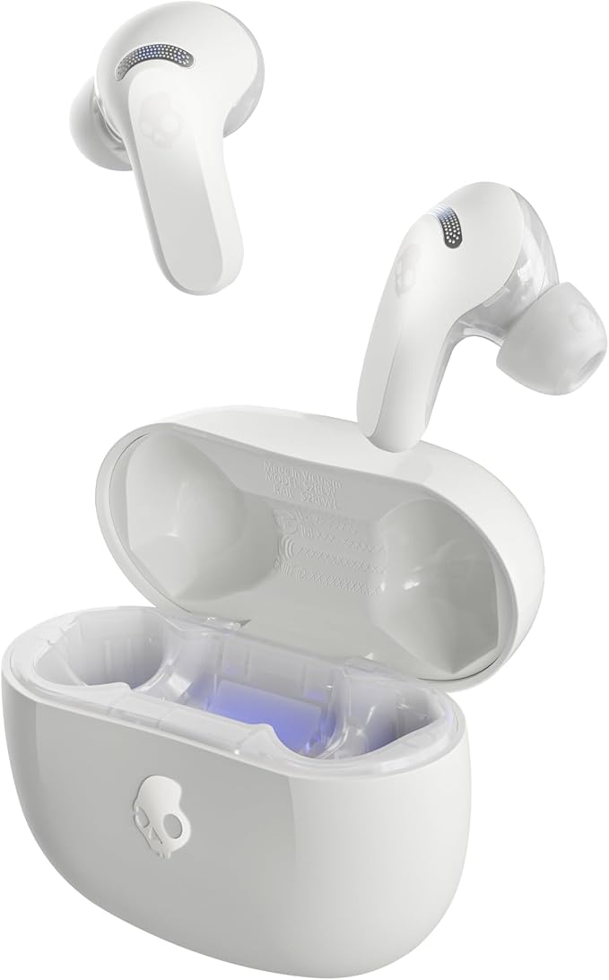 Skullcandy Rail ANC Active Noise Cancelling Wireless Earbuds - Bone/Orange | In-Ear, Bluetooth Headphones, Noise Cancellation, 38 Hours Battery, Microphone for iPhone Android, Customizable Sound by Skullcandy