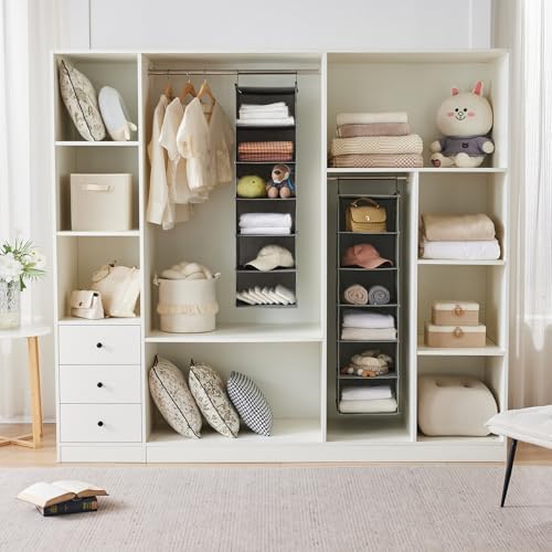 MAX Houser 6 Tier Hanging Closet Organizer with 2 Sturdy Hooks, Grey | foldable lightweight fabric closet storage, space-saving design for Bedroom, Closet Hanging Shelf for Storage - Image 4