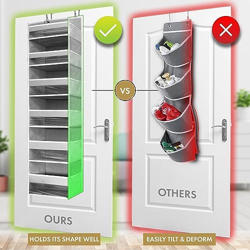 HOMELUX THEORY Over the Door Organizer, 6-Tier, 100D Fabric, Light Gray 2pc | Over the door shoe organizer, 50 lbs capacity, 12 side mesh pockets, 100D extra thick fabric, Closet & entryway storage - Image 3