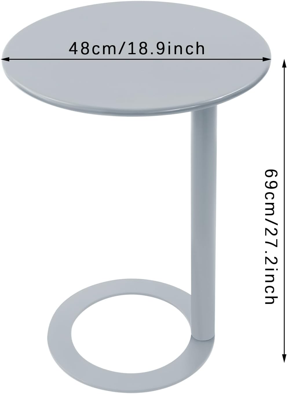 C-Shaped Round Side Table, Modern Metal End Table Laptop Tray with O-Shaped Base for Couch Living Room Bedroom Small Spaces (Grey, 18.9“x27.2”) - Image 2