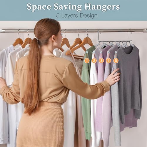 Space Saving Shirt Hanger 5 in 1 Non Slip Coat Hanger Grey 4 Pack | Multi Shirt Hanger, Stainless Steel, Eva Foam Padded, 2 Ways to Hang, Easy Access, Wrinkle Free, Closet Space Saver - Image 4