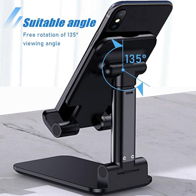 Phone Stand for Desk, Cell Phone Holder Cute Smart Cellphone Stand Foldable Stands Compatible with Under 8" Devices, Office Accessories, Deep Black - Image 3
