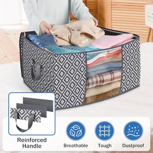 100L 6 Pack Storage Bags, Foldable Clothes Bins with Clear Window, Gray | Blanket Storage Containers with Reinforced Handles for Bedding, Comforters, Clothing, Quilts and Closet Organization - Image 5
