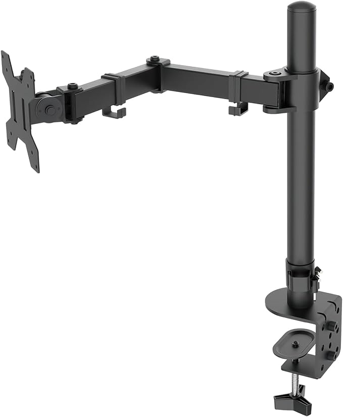 H&C(hcck&Cllassp) Single Monitor Mount, Desk Mount with Swivel, Tilt, Rotation, Height Adjustable, VESA Mount for 17-27” Monitors up to 17.6 lbs, Monitor Stand with C-Clamp, Black by HChookclasp
