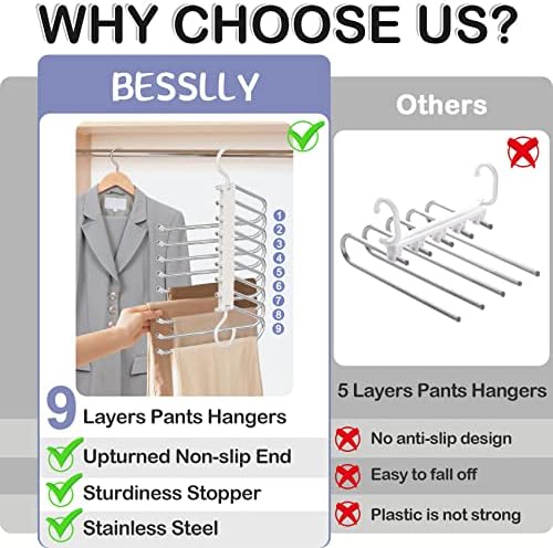 Upgrade 9 Layers Pants Hanger Space Saving Non-Slip Closet Organizer 2 Pack | Metal Space Saving Hangers Multi-Layer Multifunctional Rack Closet Organizers Storage for Skirts Jeans Trousers(White) - Image 2