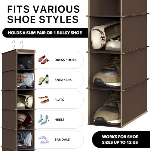 Simple Houseware 10 Shelves Closet Hanging Shoe Organizer, Brown | Dual Metal Hooks, Holds Up to 20 lbs, for Narrow Space - Image 4