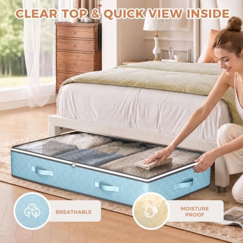 Budding Joy 4 Pack Under bed Storage, Storage Bins with Clear Lids | Underbed Storage Bags for Blankets, Towels, Comforter, Sweaters, Linen Sheets, Wrapping Paper - Image 6