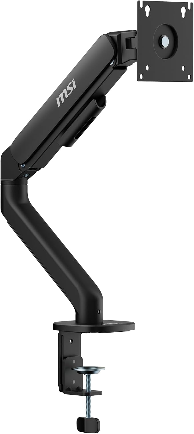 MSI MAG MT101G - Gas Spring Single Monitor Stand Arm, Supports 17-32" and 22 lbs, VESA Compatible, Adjustable Gas Spring Mount, Clamp & Grommet, Quick Release Plate – Black by Unknown