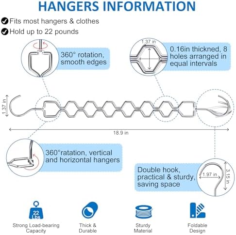 Space Saving Hangers for Clothes 6 Pack Sturdy Metal Hangers Heavy Duty | Magic Clothes Space Saver Hanger Organizer with 360° Swivel Hook, Closet Organizers and Storage Dorm Room Essentials Silver - Image 4