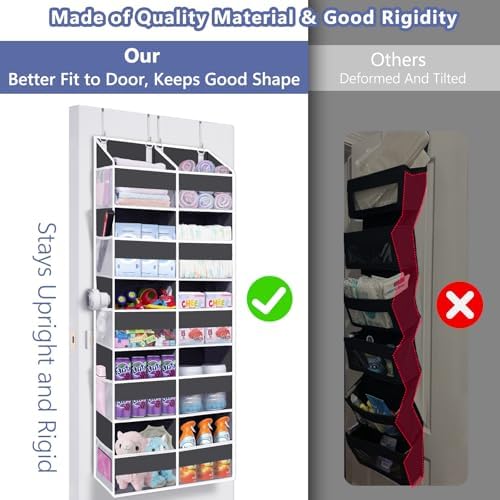 UVIAHOMI 2 Pack - Over The Door Organizer 5 Tiers, Extra Large Behind Door Storage of 10 Big Front & 10 Mesh Pockets, 80lb Weight Capacity, Hanging Doors Storage for Closet Bedroom Nursery, Dark Gray - Image 3