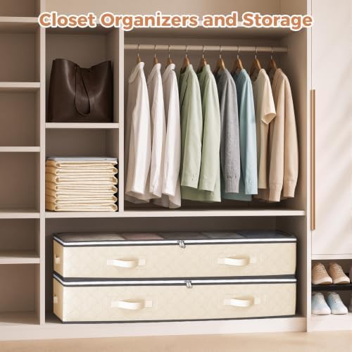 Budding Joy 95L Underbed Storage Containers, 4 Pack Closet Organizers Beige | Underbed Storage Bags for Blankets, Towels, Comforter, Sweaters, Linen Sheets, Wrapping Paper - Image 4