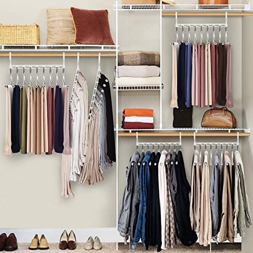 Upgrade 9 Layers Pants Hanger Space Saving Non-Slip Closet Organizer 2 Pack | Metal Space Saving Hangers Multi-Layer Multifunctional Rack Closet Organizers Storage for Skirts Jeans Trousers(White) - Image 4