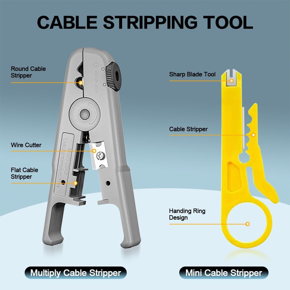 Ethernet Crimping Tool RJ45 /RJ11 Crimp Tools,CAT5 Cat5e Cat6 RJ45 Crimping Tool Kit With Multiply Cable Stripper, Blades,50PCS Cat6 Connectors, 50PCS Boots,Wire Cutter - Image 3