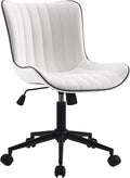YOUNIKE Office Desk Chair with Wheels Armless Vanity Chair Modern White | Faux Leather Upholstered with Rocking Back, Swivel Height Adjustable Small Cute Computer Rolling Task Chair Ergonomic 300lb by YOUNIKE