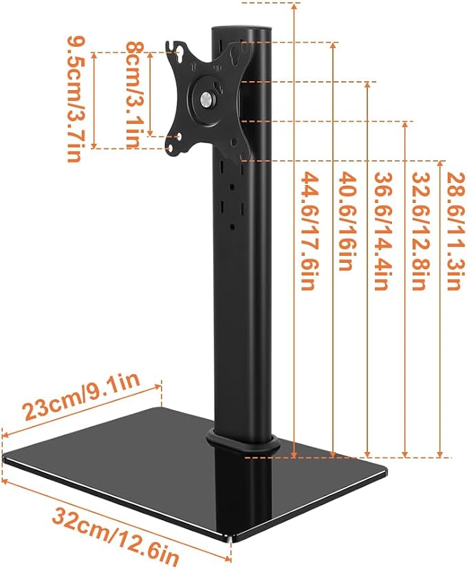 KKTONER Single Computer Monitor Stand Free Standing Desk Vesa Mount for 13 inch to 32 inch Screen Height Adjustable Monitor Mount Swivel Vesa 75*75mm/100*100mm Hold up 77Lbs - Image 3