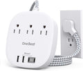 Cruise Ship Travel Essentials, 1Ft Short Extention Cord, 22.5W/4.5A, White | 3 Outlets 4 USB Ports (2 USB C) Cruise Approved Power Strip Flat Plug No Surge Protection, Dorm Room Desktop Charging Station by OneBeat