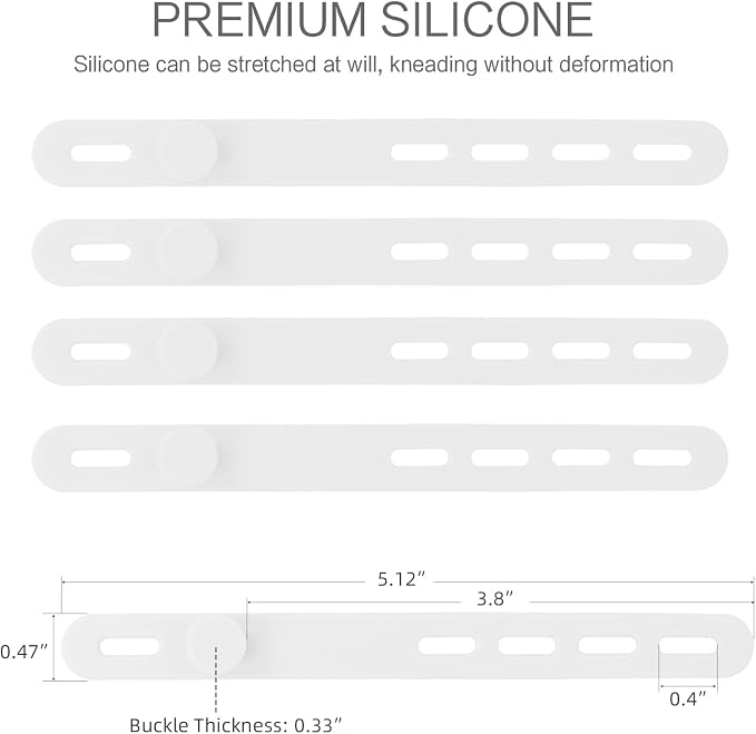 Donruby 24Pcs Silicone Cable Ties, Reusable Cord Organizer Straps, White | Adjustable, Multipurpose, 5.12" High-Elasticity Cord Wraps for Bundling Electronics, Home Office Travel Essentials - Image 2