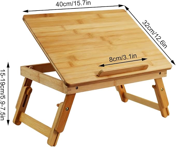 WKWKER Bamboo Laptop Desk with Folding Legs Tilting Surface Workstation Table Adjustable Laptop Stand Bed Tray for tv Sofa Study Computer Ipad Book (Natural) - Image 2