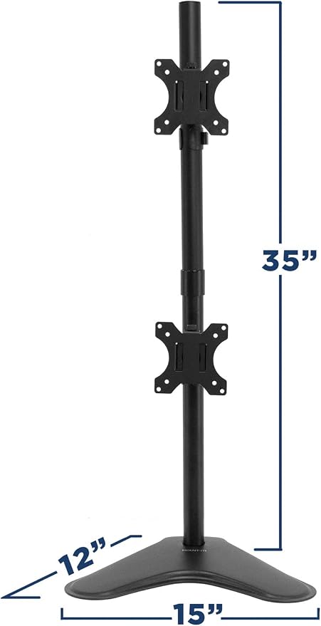 Mount-It! Vertical Dual Monitor Stand, Freestanding Stacked Monitor Mount for 2 Screens 17–32", Height Adjustable, Tilt Swivel Rotate, Portrait or Landscape, Holds 17.6 lbs per Arm, No Desk Clamp Needed - Image 9