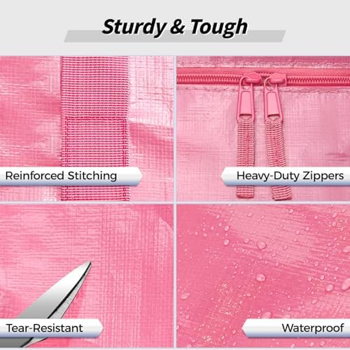 16 Pack Extra Large Clothes Storage Bins with Lids, Moving Bags, Pink | Storage Bags with Reinforced Handles & Heavy-Duty Zippers, Moving Boxes Totes for Clothes Packing, Dorms, College Supplies - Image 3
