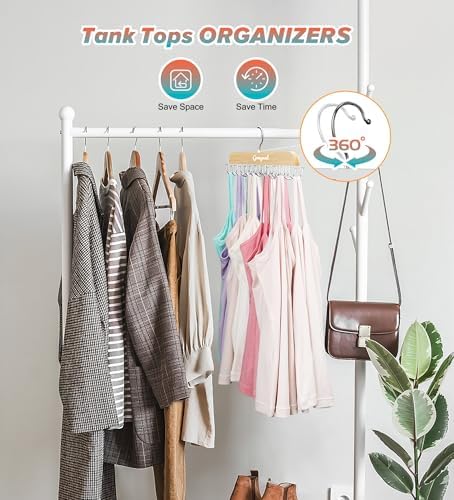 Gomyrod Tank Top Hanger, 1 Pack w/20 Hooks Bra Hanger for Closet Organizer | Premium Wood Space Saving Hanger, 360°Rotating Closet Organizers and Storage, Multi Hook Hanger for Dorm & Apartment - Image 6