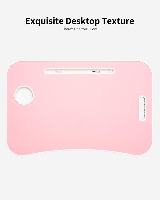Foldable Lap Desk, Laptop Bed Desk, Portable Lap Table, Laptop Bed Table with Cup Holder & Tablet Slot & Lifting Handle for Working Writing Drawing & Eating - Pink - Image 6