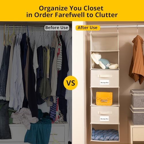BrilliantJo 2 Pack 6 Shelves Hanging Closet Organizer with 2 Drawer, Hanging Storage with 4 Side Pockets for Clothes Shoes, 43.5"x12"x12"(Beige) - Image 5