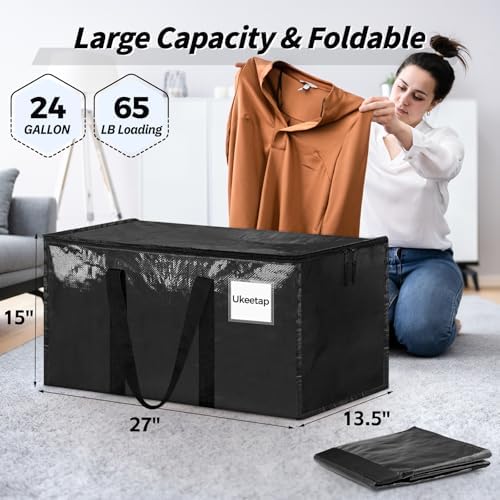 16 Pack Extra Large Clothes Storage Bins with Lids, Moving Bags, Black | Storage Bags with Reinforced Handles & Heavy-Duty Zippers, Moving Boxes Totes for Clothes Packing, Dorms, College Supplies - Image 2