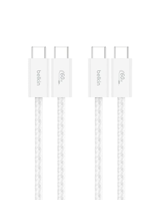 Belkin USB C to USB C 60W Braided Cable 2 Pack, 3.3ft iPhone Charger Cord | iPhone 15/16/17, Samsung Galaxy S26, Pixel 10, Airpods, iPad, Nintendo Switch 2, MacBook, Steam Deck, Travel, Chromebook by Unknown