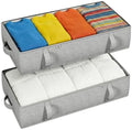 2-Pack Under Bed Storage Containers, 8 Inches Tall Clothes Storage, Gray | Large Capacity Collapsible Underbed Organizer with Sturdy Sidewalls/Bottom, Cotton Linen Bins, For Seasonal Clothes & Bedding by Makestorageclosetolife