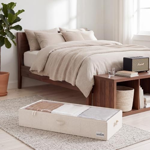 StorageWorks 6 Inch Low Profile Under Bed Storage Containers with Clear Lid | Reinforced Structure, Resists Sagging, Handles & Label Holder, Foldable Stackable Closet Storage for Clothes, Blankets, Toys - Image 5