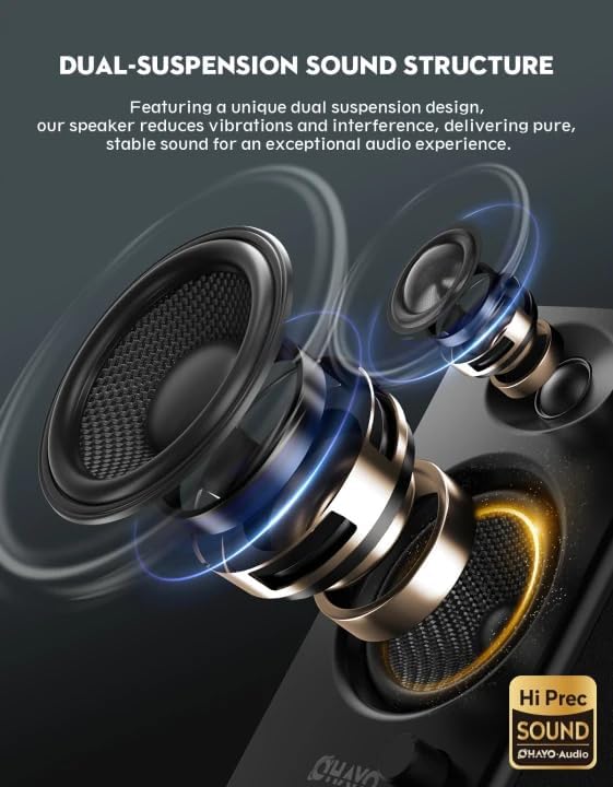 OHAYO 60W Computer Speakers for Music and Gaming, Active Bluetooth 5.3, Stereo 2.0 Speakers for Desktop PC or Laptop, 3.5mm Aux RCA USB Input, 1 Pair, Black - Image 3