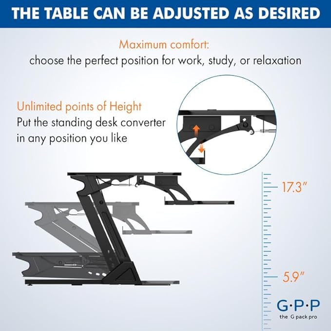 Standing Desk Converter 38 Inch, Height Adjustable to 17.3 Inches | Dual Monitor Work Surface With Keyboard Tray, Steel Frame, and Smooth Manual Lift for Home Office Setups - Image 4