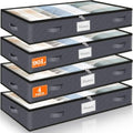 90L Under Bed Storage Containers, Storage Bags, Organizers, 4-Pack, Gray | Foldable, Soft Fabric, Closet Organizers, Reinforced Handle, Label Holder, Clear Window, for Comforters, Clothing, Blankets by Unknown