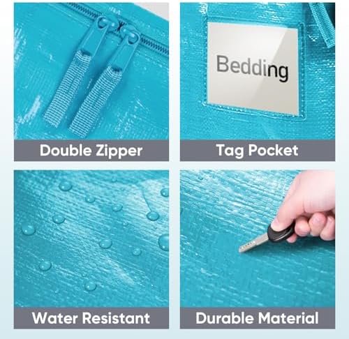 TICONN 4 Pack Extra Large Moving Bags Heavy Duty with Zippers & Carrying Handles, Durable Storage Bags Moving Boxes for Closet Organizers and Storage (4 Pack, Aqua) - Image 6