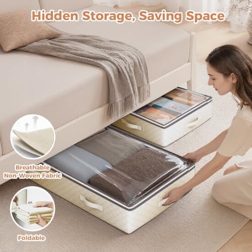 Budding Joy 95L Underbed Storage Containers, 4 Pack Closet Organizers Beige | Underbed Storage Bags for Blankets, Towels, Comforter, Sweaters, Linen Sheets, Wrapping Paper - Image 6