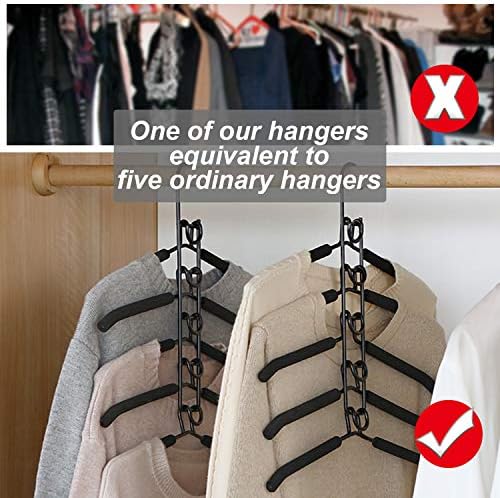 Clothes Hanger Space Saving 2 Pack Multi-Layer Shirt Hangers | Heavy Duty Coat Hanger, Non-slip Foam Padded, Detachable Design, T-Shirt Hangers for Man & Women Dorms and Apartmetns Black - Image 5